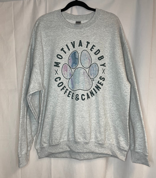 Motivated by Coffee and Canines Watercolor Crewneck Sweatshirt